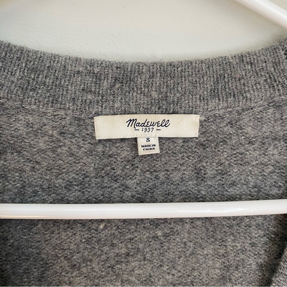 Madewell Lambs Wool with Leather Trim Button Up Grey Cardigan Small - Picture 4 of 14